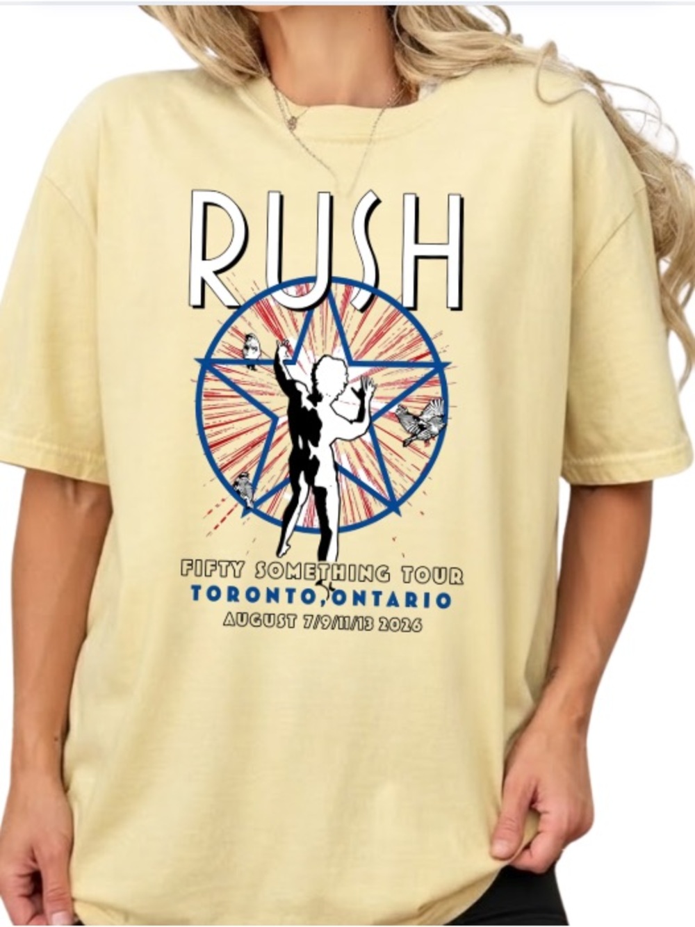 Rush Fifty Something Tour Toronto Ontario Starman Vintage Beige T-Shirt